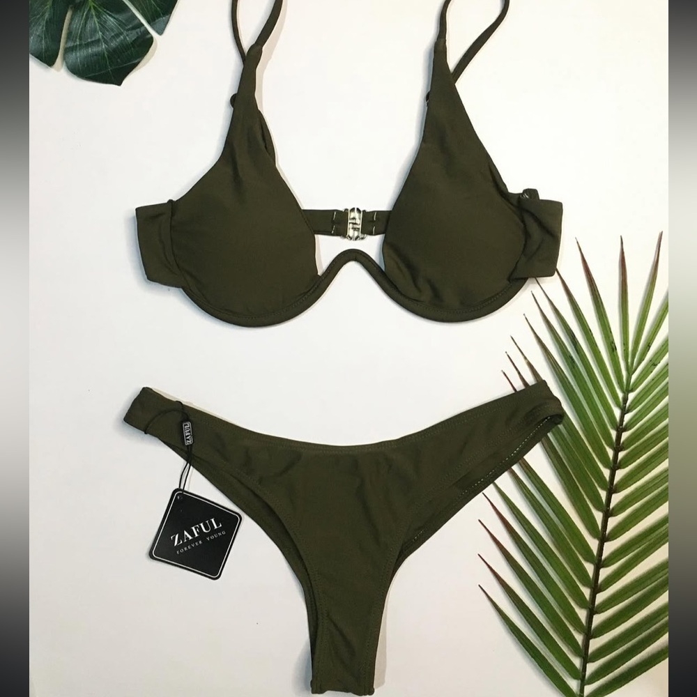 New Zaful Green Bikini Bathing Top Bottom Swimwear Set Small